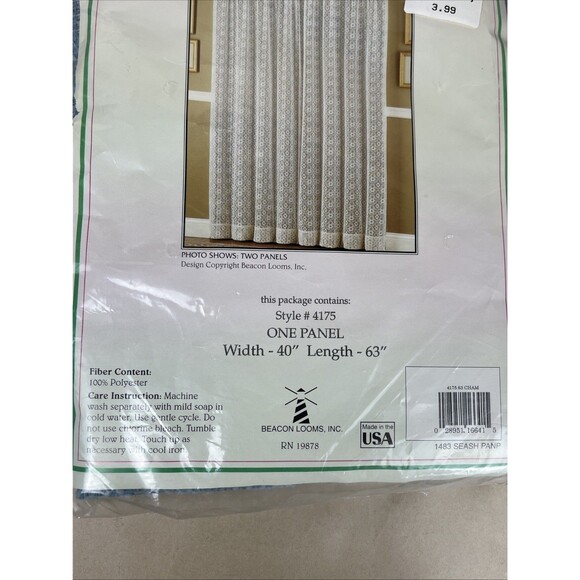 2 VTG Ames NOS Beacon Looms Blue Seashells Textured Curtain Panel W40xL63” USA - Picture 4 of 6